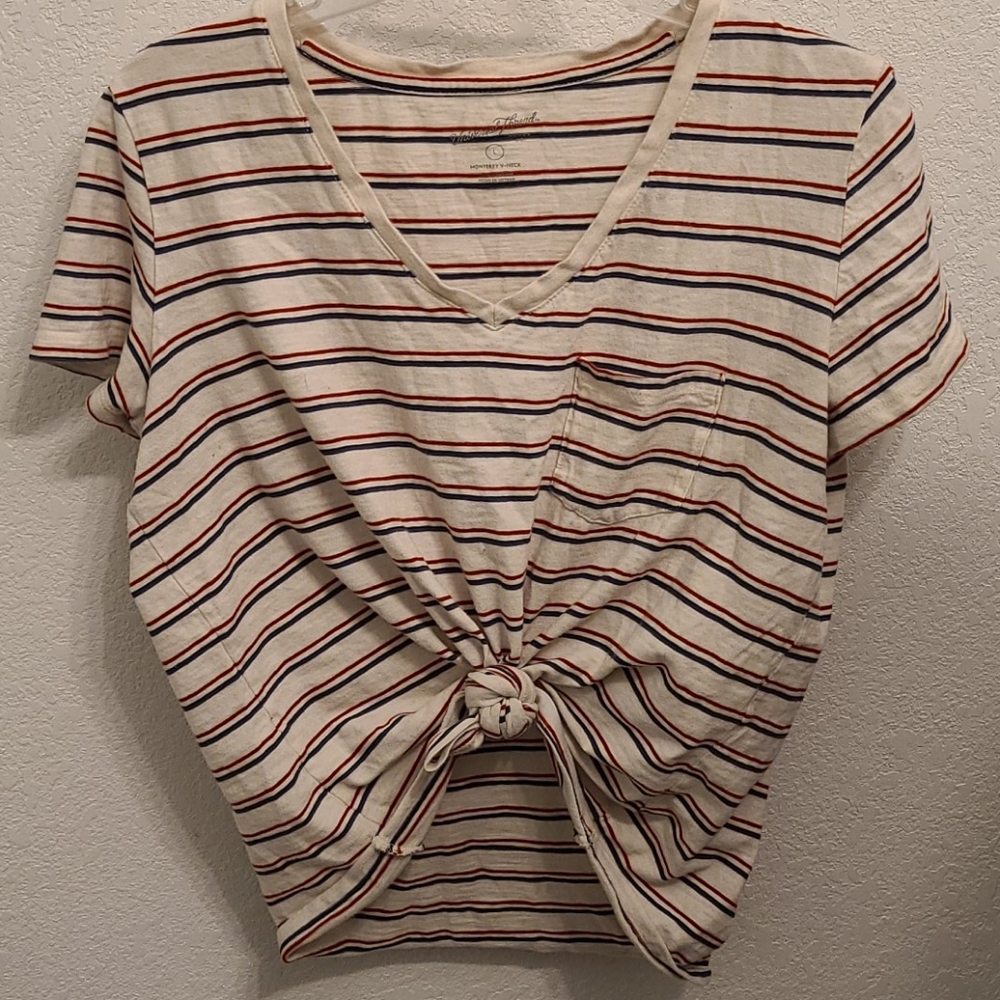 90s style horizontal striped v-neck shirt